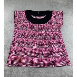 Olivia Paige Woman 3X Pink Black Geometric Print Cap Sleeve Scoop Neck Top